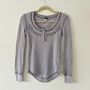 Free People Lavender Waffle Long Sleeve Top